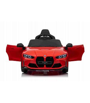 Coche eléctrico niños 12v, BMW M4, rojo, asiento plástico, ruedas plástico - INDA274-BNM4red